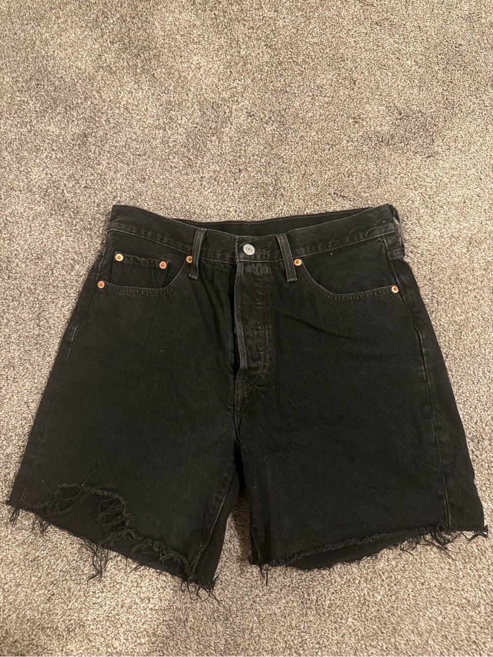 Levi’s 501 Black Distressed Denim Shorts